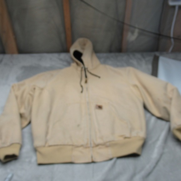 Carhartt Work Jacket Men Large Beige Duck Canvas Sherpa Line Hooded WARM VTG USA